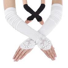 Grace Karin Womens 19 &quot;encaje adornado plisado color blanco y negro guantes sin dedos Guantes de boda nupcial CL010471
